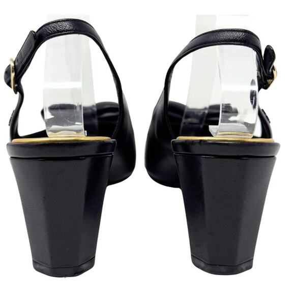 Chanel CC Logo Bow Black Gold Slingback Quilted Mary Jane Block Heels Loafers 38 - Picture 5 of 12